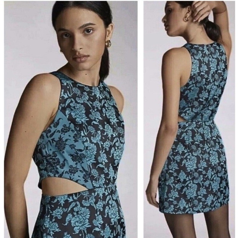 HUTCH Anthropologie Black & Teal Foral Cut Out Mini Dress 14 NYE‎ Party